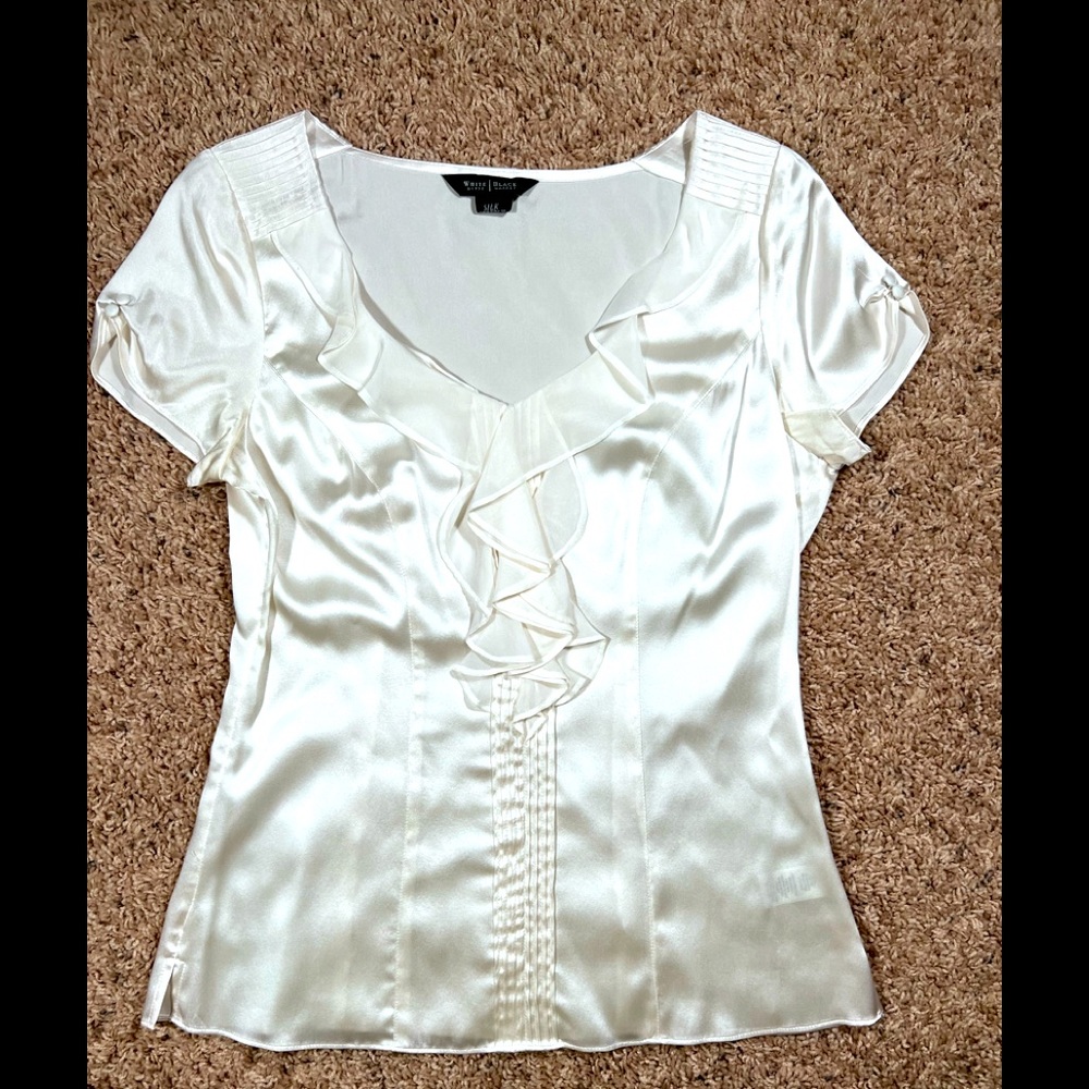 White House Black Market silk ruffle blouse